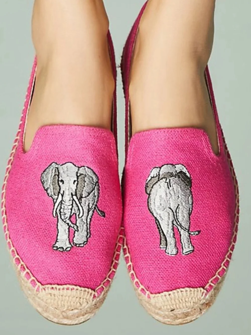 Soludos Elephant Embroidered Platform Espadrilles Smoking Slippers Pink size 6.5